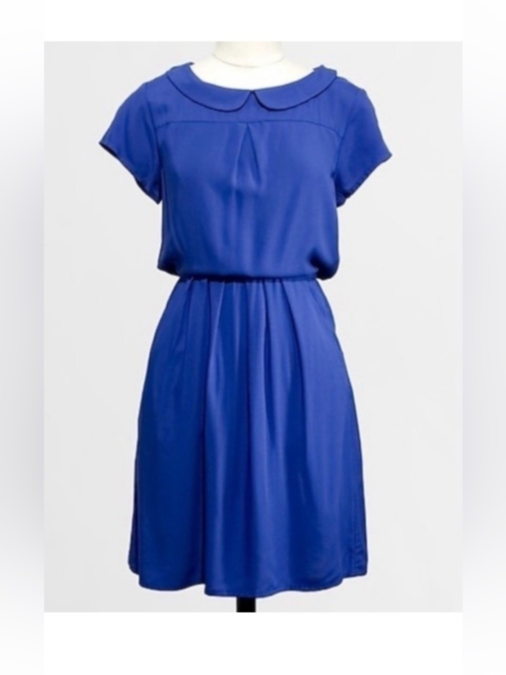 J. Crew sz 8 Classic Cobalt Midi Dress Peter Pan Collar twee academia preppy